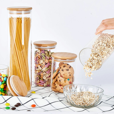 درب شیشه بامبو دایره سیلیکونی ضخیم برای نگهداری شیشه ای درب ظروف آشپزخانه